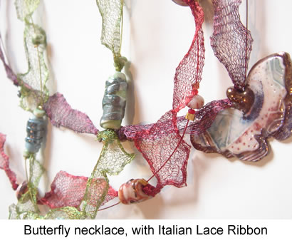 Butterfly necklaces with Italian mesh ribbon.